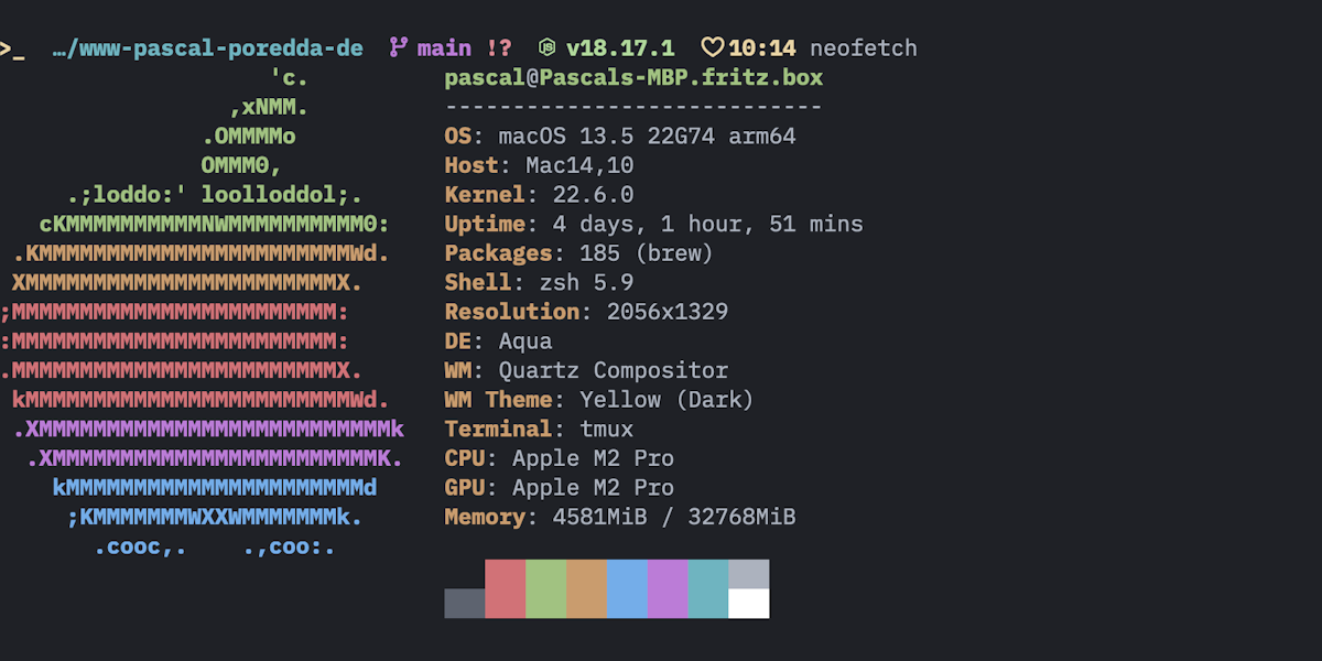 A screenshot of the Neofetch CLI output in my terminal.